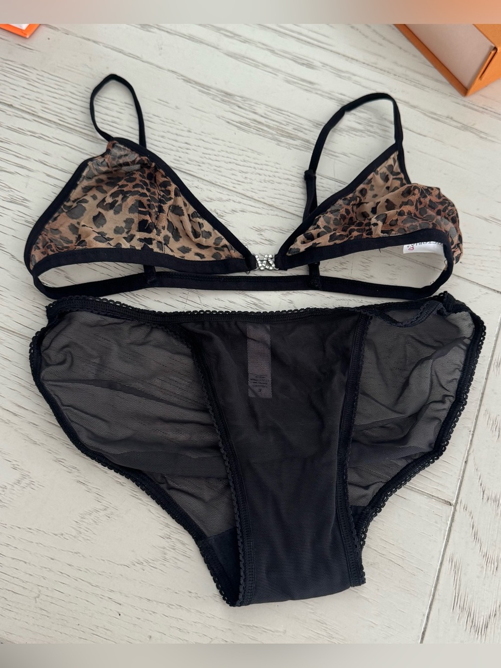 Leopard Print Sheer Bralette & Black Sheer Panty Set
